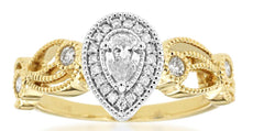 .40CT DIAMOND 14KT YELLOW GOLD ROUND & PEAR SHAPE HALO FILIGREE ENGAGEMENT RING