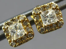 .50CT DIAMOND 14K YELLOW GOLD CLASSIC PRINCESS & ROUND SQUARE HALO STUD EARRINGS