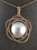 ESTATE LARGE .68CT DIAMOND & AAA SOUTH SEA PEARL 18KT ROSE GOLD 3D FLOWER PENDANT