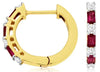 .53CT DIAMOND & AAA RUBY 14KT YELLOW GOLD BAGUETTE & ROUND HUGGIE HOOP EARRINGS