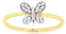 ESTATE .08CT DIAMOND 14KT WHITE & YELLOW GOLD 3D CLASSIC BUTTERFLY LOVE RING