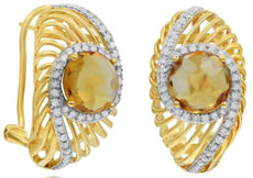 LARGE 3.68CT DIAMOND & AAA CITRINE 14K YELLOW GOLD CUSHION & ROUND OVAL EARRINGS