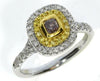 .70CT WHITE PINK & FANCY YELLOW DIAMOND 18KT 2 TONE GOLD CUSHION ENGAGEMENT RING