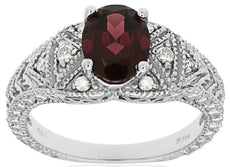 1.69CT DIAMOND & AAA RHODOLITE 14KT WHITE GOLD 3D OVAL & ROUND ENGAGEMENT RING