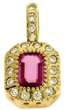 1.37CT DIAMOND & AAA PINK SAPPHIRE 14KT YELLOW GOLD EMERALD CUT FLOATING PENDANT
