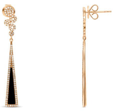 .94CT DIAMOND & AAA ONYX 14KT ROSE GOLD 3D ELONGATED TRIANGULAR HANGING EARRINGS