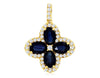 2.90CT DIAMOND & AAA SAPPHIRE 14K YELLOW GOLD OVAL & ROUND 4 LEAF CLOVER PENDANT