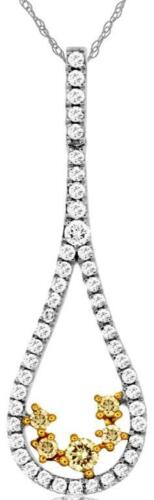.38CT WHITE & FANCY YELLOW DIAMOND 14KT WHITE GOLD 3D CLUSTER TEAR DROP PENDANT