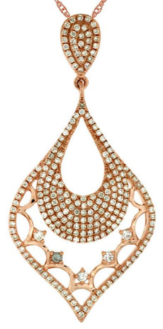 .70CT DIAMOND 14KT ROSE GOLD FILIGREE TEAR DROP MULTI ROW FUN FLOATING PENDANT