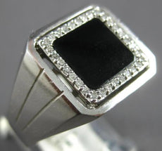 ESTATE .17CT DIAMOND & AAA ONYX 14KT WHITE GOLD 3D CLASSIC SQUARE HALO MENS RING