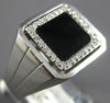 ESTATE .17CT DIAMOND & AAA ONYX 14KT WHITE GOLD 3D CLASSIC SQUARE HALO MENS RING