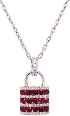 1.76CT DIAMOND & AAA RUBY 18KT WHITE GOLD CLASSIC FUN LOCK LOVE FLOATING PENDANT