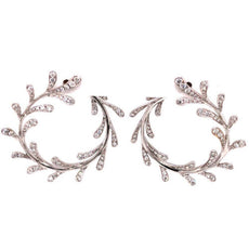 1.43CT DIAMOND 18K WHITE GOLD MULTI LEAF CIRCULAR SIDEWAYS HOOP HANGING EARRINGS