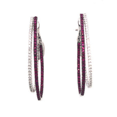 2.36CT DIAMOND & AAA RUBY 18KT WHITE GOLD INSIDE OUT OVAL HOOP HANGING EARRINGS