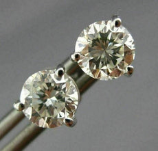 ESTATE LARGE 1.40CT DIAMOND 14K WHITE GOLD 3D 3 PRONG ROUND STUD EARRINGS #25970