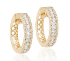 ESTATE .95CT DIAMOND 14KT YELLOW GOLD CLASSIC 3 ROW HUGGIE HOOP HANGING EARRINGS