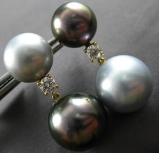 LARGE .45CT DIAMOND & AAA LIGHT & DARK TAHITIAN PEARL 18KT YELLOW GOLD EARRINGS