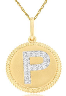.08CT DIAMOND 14KT YELLOW GOLD 3D CLASSIC P INITIAL CIRCULAR FLOATING PENDANT