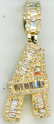 .54CT DIAMOND 14K YELLOW GOLD 3D ROUND & BAGUETTE A INITIAL FUN FLOATING PENDANT