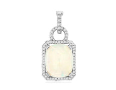 3.04CT DIAMOND & AAA OPAL 14KT WHITE GOLD OVAL & ROUND OCTAGON FLOATING PENDANT