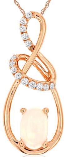 .43CT DIAMOND & AAA OPAL 14K ROSE GOLD OVAL TEAR DROP LOVE KNOT FLOATING PENDANT