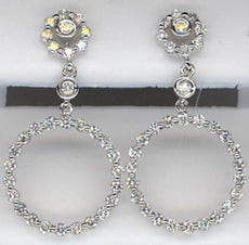 1.15CT DIAMOND 14KT WHITE GOLD 3D ROUND CIRCLE OF LIFE FLOWER HANGING EARRINGS