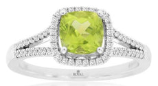 1.3CT DIAMOND & AAA PERIDOT 14KT WHITE GOLD CUSHION & ROUND SQUARE HALO FUN RING