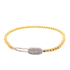 .30CT DIAMOND 18KT 2 TONE GOLD CLUSTER OVAL STRETCHABLE BEADED BANGLE BRACELET