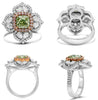 LARGE 3.79CT WHITE GREEN & PINK DIAMOND 18KT WHITE & ROSE GOLD MULTI HEART RING
