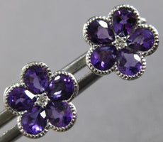 1.33CT DIAMOND & AAA AMETHYST 14K WHITE GOLD 3D PEAR SHAPE & ROUND STUD EARRINGS