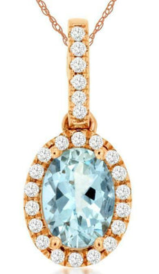 .80CT DIAMOND & AAA AQUAMARINE 14KT ROSE GOLD 3D OVAL & ROUND FLOATING PENDANT