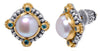 AAA BLUE SPINEL & AAA PEARL 18K YELLOW GOLD & 925 SILVER FILIGREE STUD EARRINGS