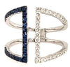 .83CT DIAMOND & AAA SAPPHIRE 18KT WHITE GOLD 3D DOUBLE BAR TRIANGULAR FUN RING