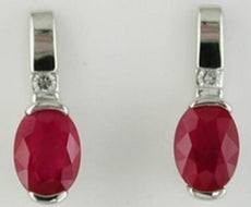 1.85CT DIAMOND & AAA RUBY 14KT WHITE GOLD CLASSIC OVAL & ROUND HANGING EARRINGS
