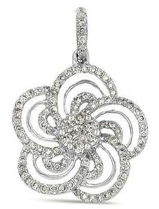 .38CT DIAMOND 14KT WHITE GOLD 3D CLASSIC ROUND FLOWER INVISIBLE FLOATING PENDANT