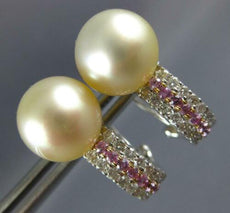 .85CT DIAMOND & AAA GOLDEN SOUTH SEA PEARL & SAPPHIRE 18K WHITE GOLD 3D EARRINGS