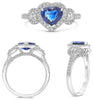 2.13CT DIAMOND & AAA SAPPHIRE PLATINUM ROUND & HEART SHAPE HALO ENGAGMENT RING