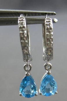 1.09CT DIAMOND & AAA BLUE TOPAZ 14KT WHITE GOLD 3D PEAR SHAPE & ROUND EARRINGS