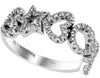 ESTATE .28CT DIAMOND 18K WHITE GOLD 3D CIRCLE OF LIFE HEART & STAR FUN LOVE RING