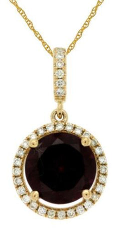 2.38CT DIAMOND & AAA RHODOLITE 14KT YELLOW GOLD 3D ROUND HALO FLOATING PENDANT