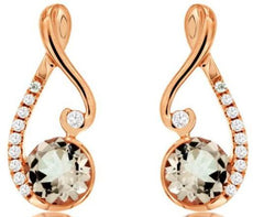 .99CT DIAMOND & AAA MORGANITE 14KT ROSE GOLD ROUND SMEI BEZEL HANGING EARRINGS