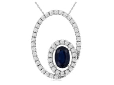 .98CT DIAMOND & AAA SAPPHIRE 14KT WHITE GOLD OVAL & ROUND FUN FLOATING PENDANT