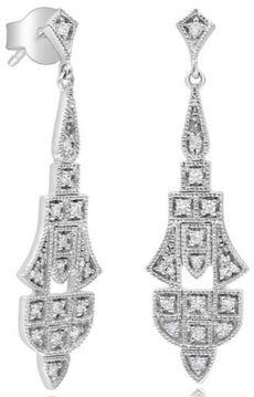 .30CT DIAMOND 14K WHITE GOLD 3D FILIGREE MULTI SQUARE TEAR DROP HANGING EARRINGS