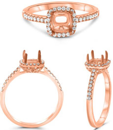 .24CT DIAMOND 14K ROSE GOLD ROUND SQUARE 4 PRONG HALO SEMI MOUNT ENGAGEMENT RING