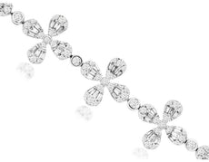 3.35CT DIAMOND 14KT WHITE GOLD 3D ROUND & BAGUETTE MULTI FLOWER TENNIS BRACELET