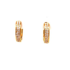 ESTATE .23CT DIAMOND 18KT YELLOW GOLD CLASSIC 2 ROW PAVE HUGGIE HANGING EARRINGS