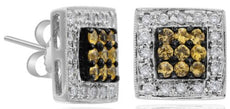 .70CT DIAMOND & AAA YELLOW SAPPHIRE 14KT 2 TONE GOLD 3D SQUARE FILIGREE EARRINGS
