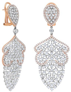 EXTRA LARGE 9.85CT DIAMOND 18K WHITE & ROSE GOLD CLUSTER TEAR DROP LOVE EARRINGS
