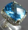 LARGE 10.80CT DIAMOND & AAA BLUE TOPAZ 14KT WHITE GOLD CUSHION & ROUND HALO RING