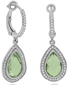4.20CT DIAMOND & AAA GREEN AMETHYST 14KT WHITE GOLD 3D PEAR SHAPE HALO EARRINGS